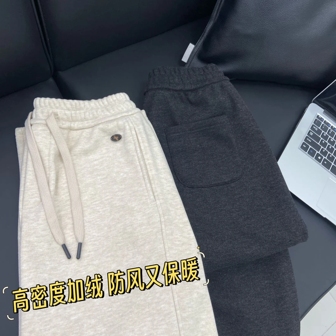 小雅姐姐 秋冬简约百搭镰刀加绒宽松休闲直筒阔腿裤IL47