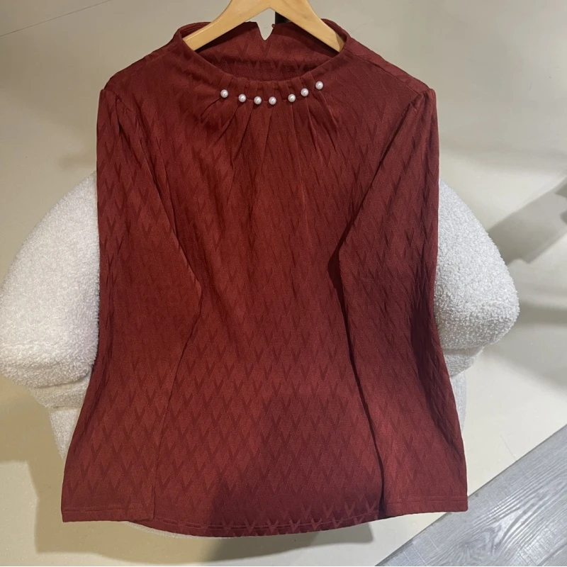 PWD32592 (仅上衣）冬季显瘦加绒钉珠长袖打底大码女装【衣长70】