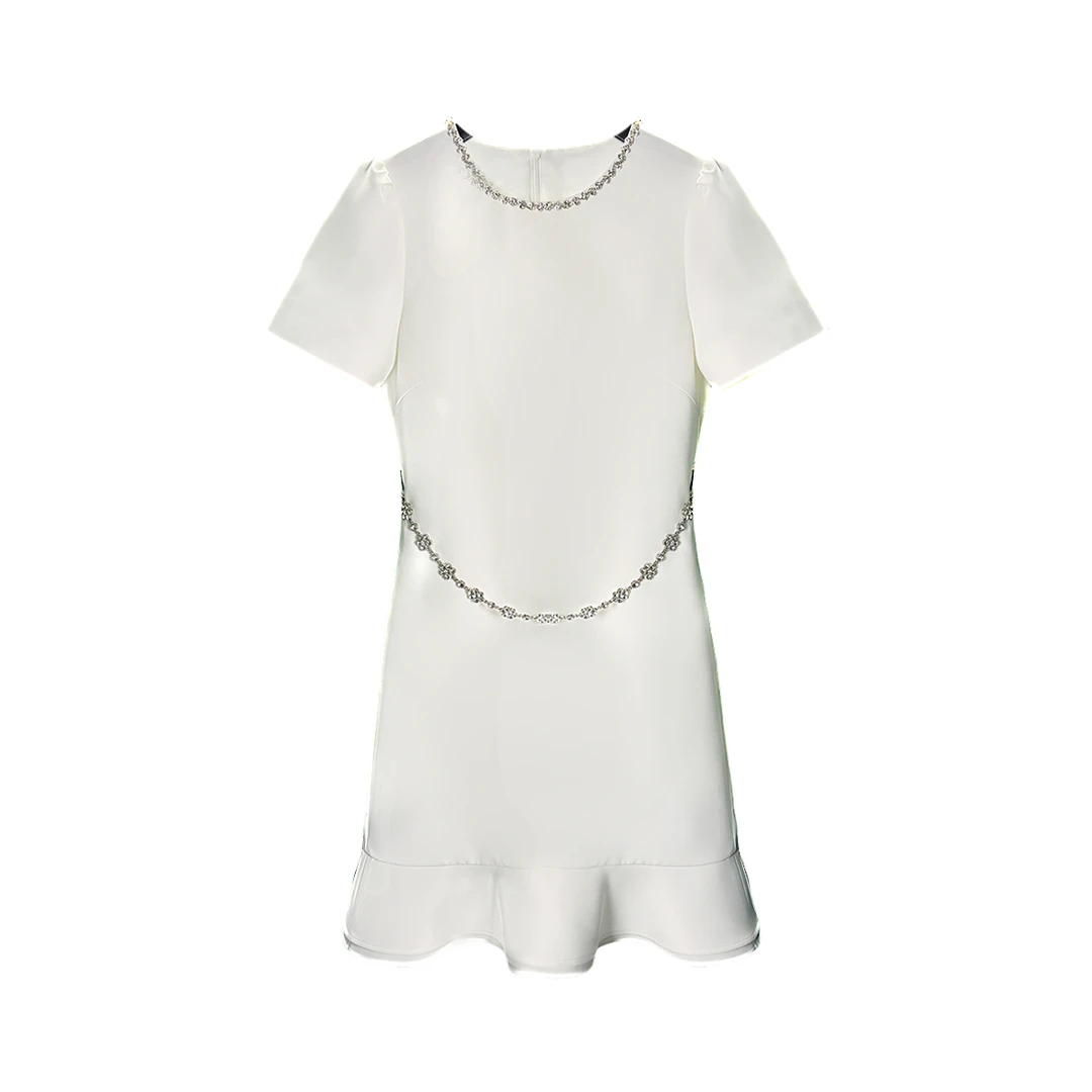 【CENFUN】37*2025白色短袖拉链钉钻休闲连衣裙E021222