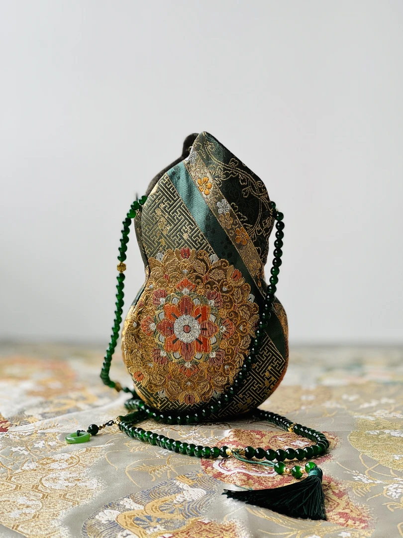 西阵织 包包 葫芦包包  百搭包包 时尚包包  深绿