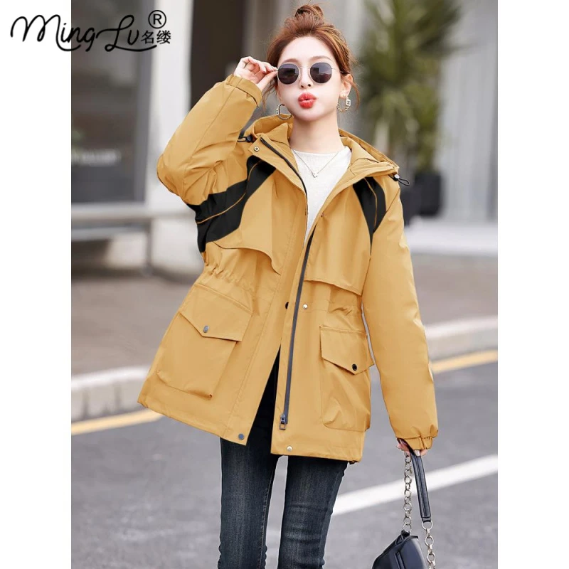 收腰显瘦咖色羽绒服女冬季2025新款韩版高级感派克服工装连帽外套