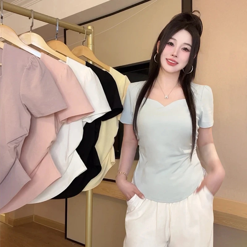 短袖洋气衣服女千金清冷感贵系夏季新款遮肚显瘦胖MM大码女装T恤