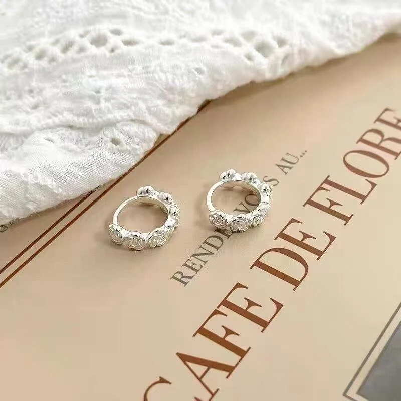 足银耳饰 佬银匠 纯手工足银玫瑰花耳环轻奢气质小众个性简约