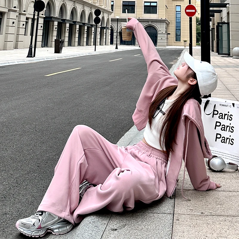 懒人穿搭时尚套装女2025春秋新款连帽休闲运动卫衣显瘦减龄两件套
