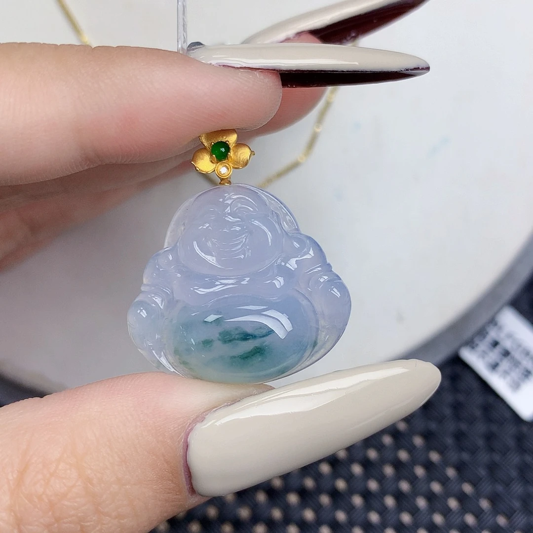 翡翠18K金镶嵌颈饰天然缅甸翡翠a货百元以上9元证书费自理