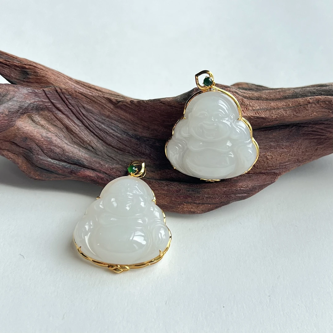 【小宝珠宝】8  S28465-18K金镶嵌和田玉吊坠-多样性发其一-30*30mm