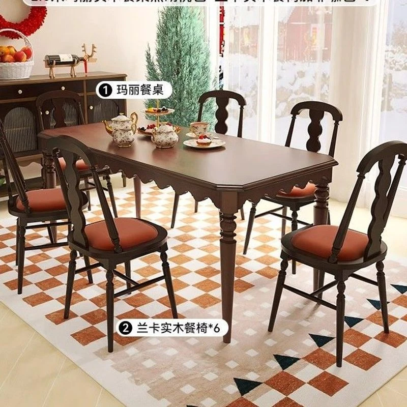 美式复古实木方餐桌家用黑胡桃色法式餐桌椅中古轻奢饭桌书桌两用