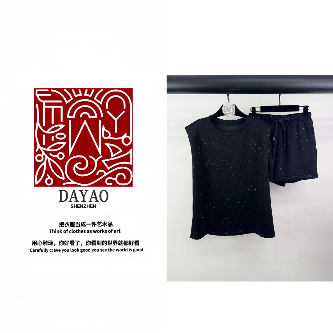 「DAYAO」24s新款黑色亮钻百搭设计感气质套装青奢高端女装WY24622