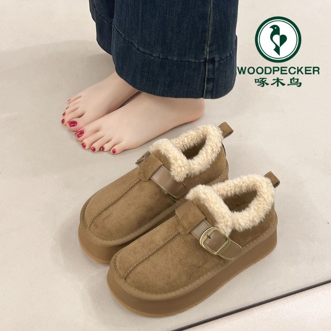 啄木鸟厚底增高全包加绒勃肯鞋女2025秋冬毛毛棉鞋保暖加厚雪地靴