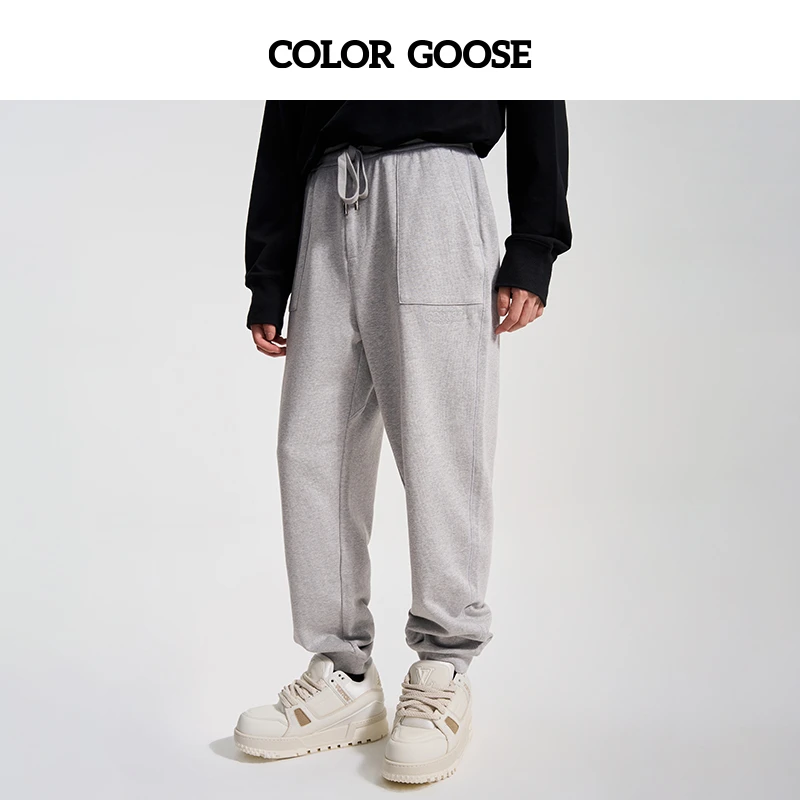 COLOR GOOSE彩鹅 经典纯色百搭系绳棉质休闲运动裤男长裤 男款