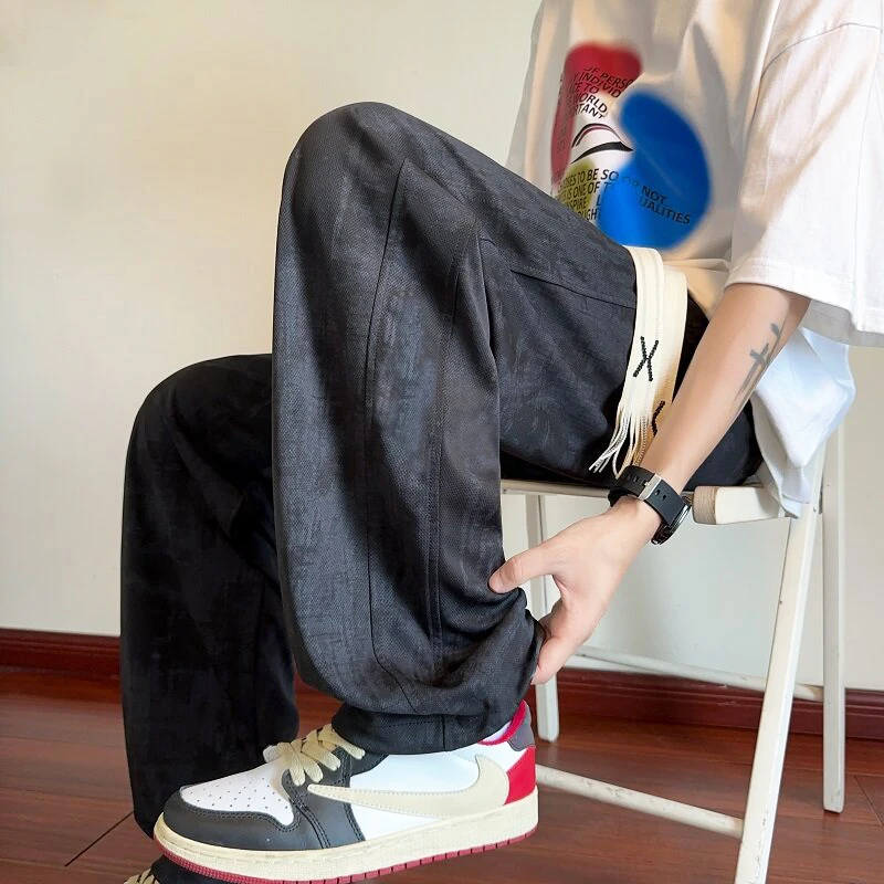 夏季扎染裤子男款垂感冰丝宽松休闲裤美式潮流直筒裤百搭新款长裤