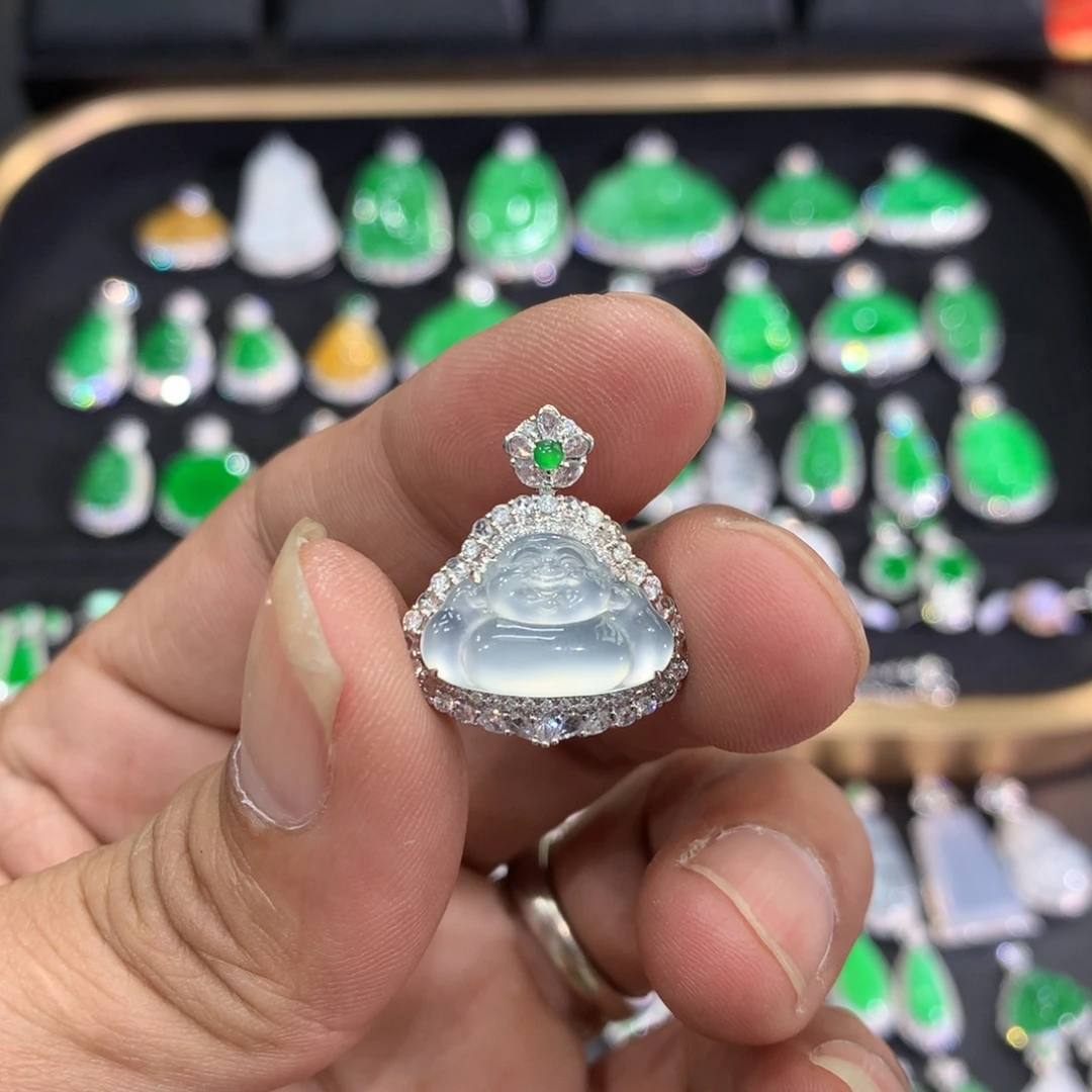 翡翠18K金镶嵌吊坠(不含链)