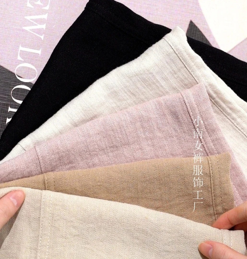 2025夏季亚麻裤女抗皱显瘦高腰透气窄版直筒阔腿裤休闲裤