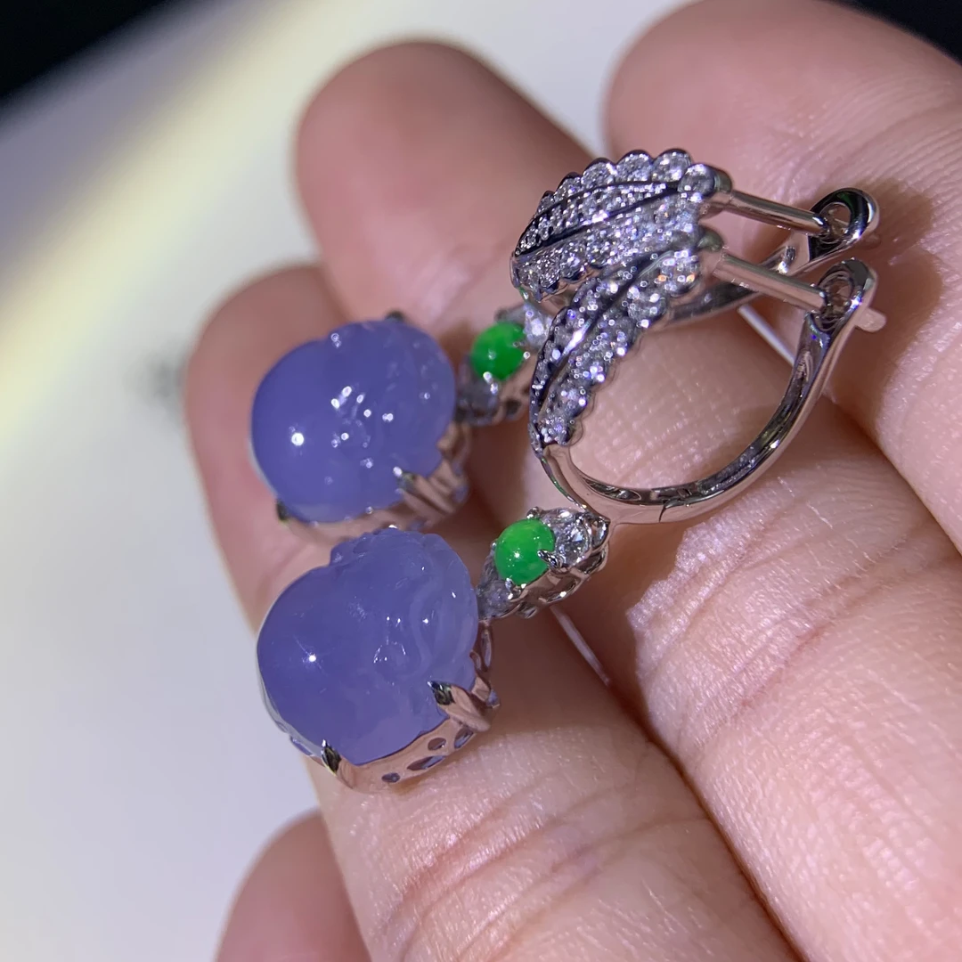 天然翡翠紫罗兰冰紫貔貅耳坠