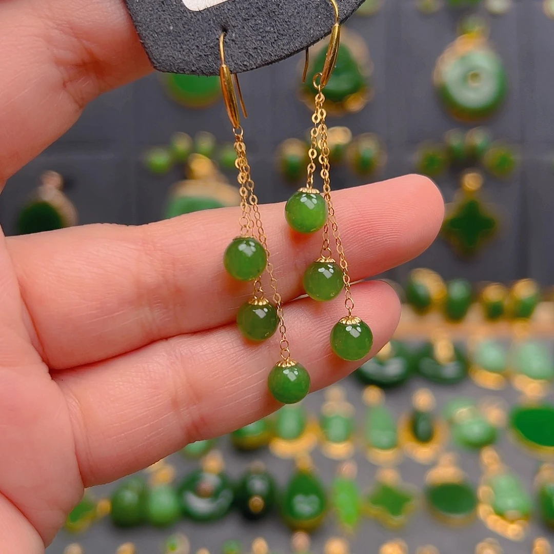 和田玉18K金镶嵌耳饰