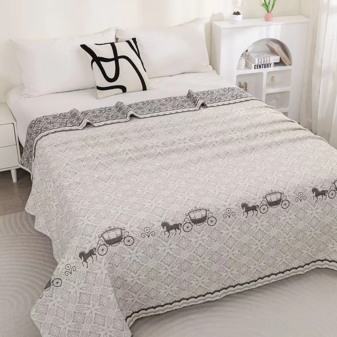 高奢【大马车】两用棉麻盖毯，床盖尺寸2.0*2.3米/2.3*2.5米