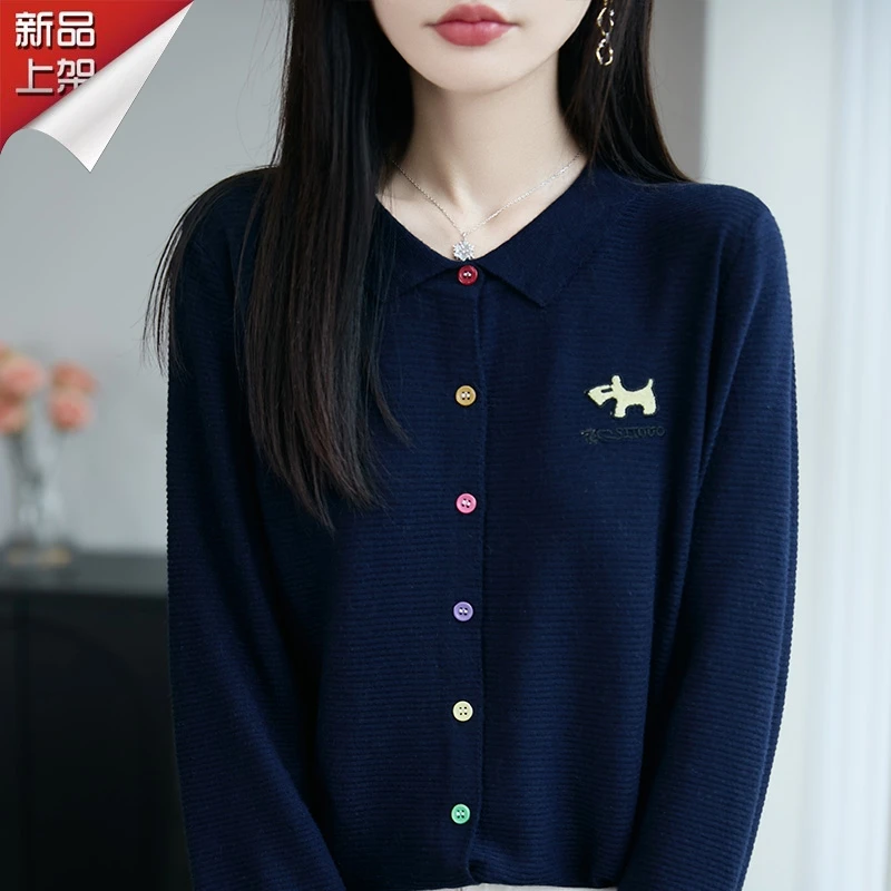 哥弟阿玛施正品早秋POLO领洋气彩扣显瘦打底衫时尚刺绣百搭针织衫