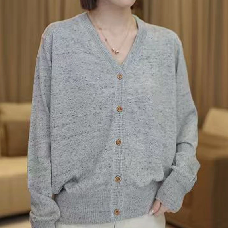 [清仓款]79200彩点纱V领纽扣开衫针织衫外套