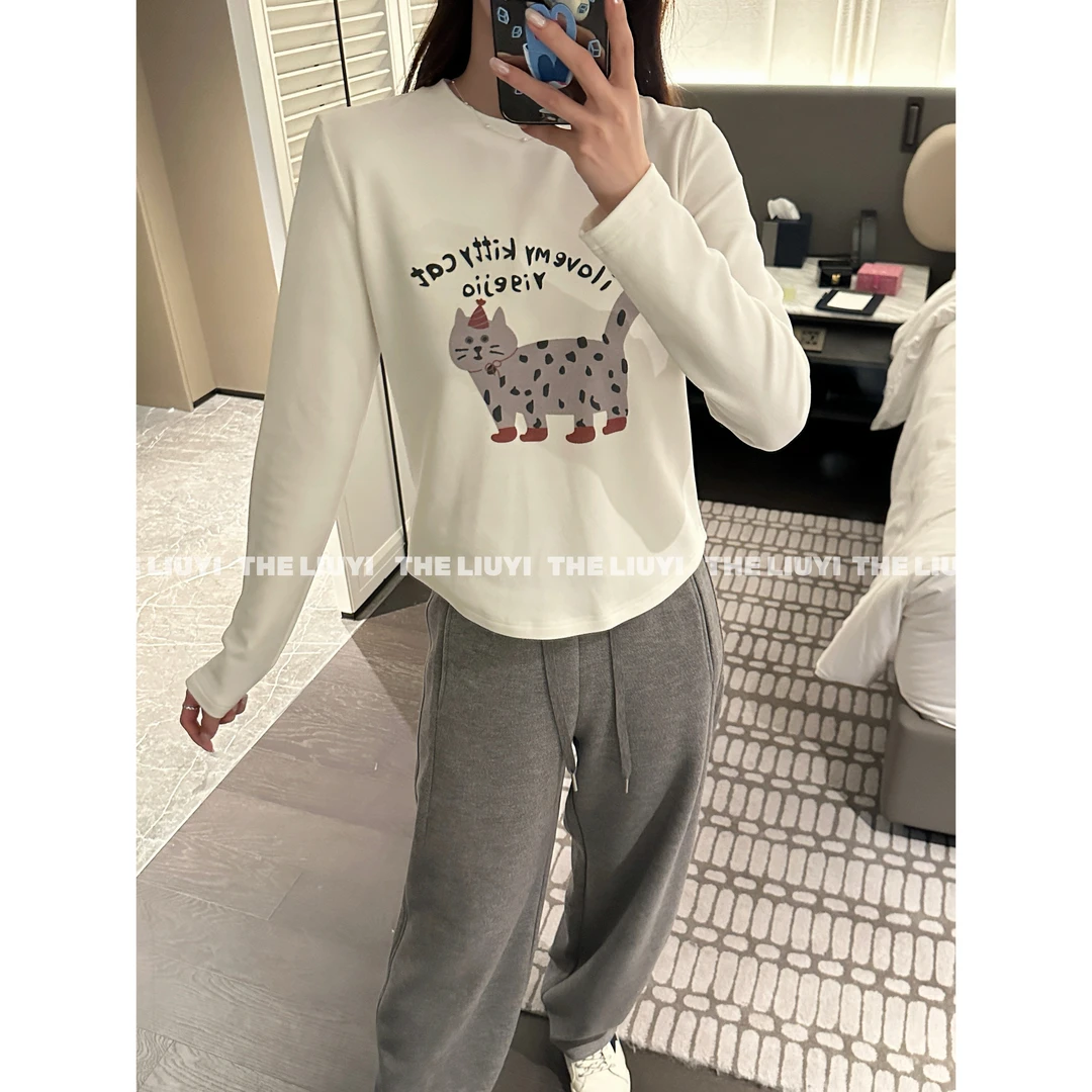 【LIUYI】猫咪T~冬季双面绒感磨毛内搭T恤51015A1