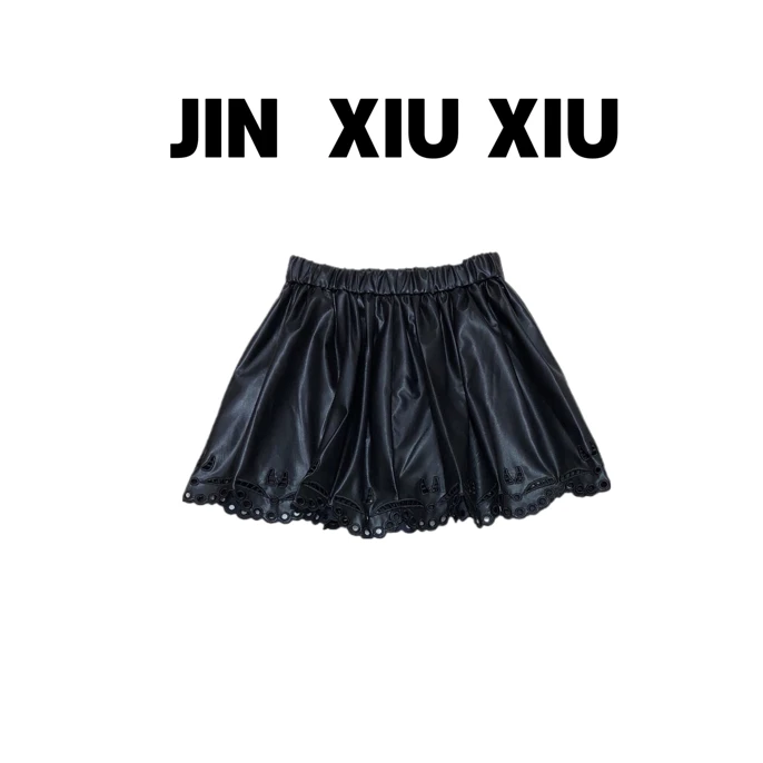 JINXIUXIU秋冬新款刺绣镂空花边松紧腰时尚韩系甜美皮短裙1191