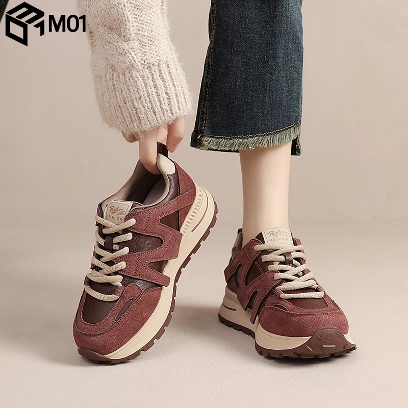 M01运动女鞋春秋2025新款春季休闲百搭厚底复古德训老爹鞋子女款
