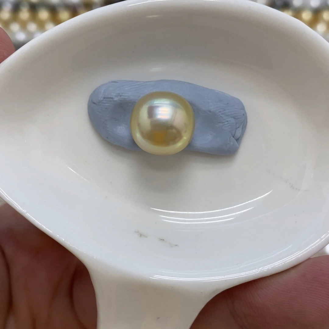 海水珍珠裸珠干枯浅金单珠11.6