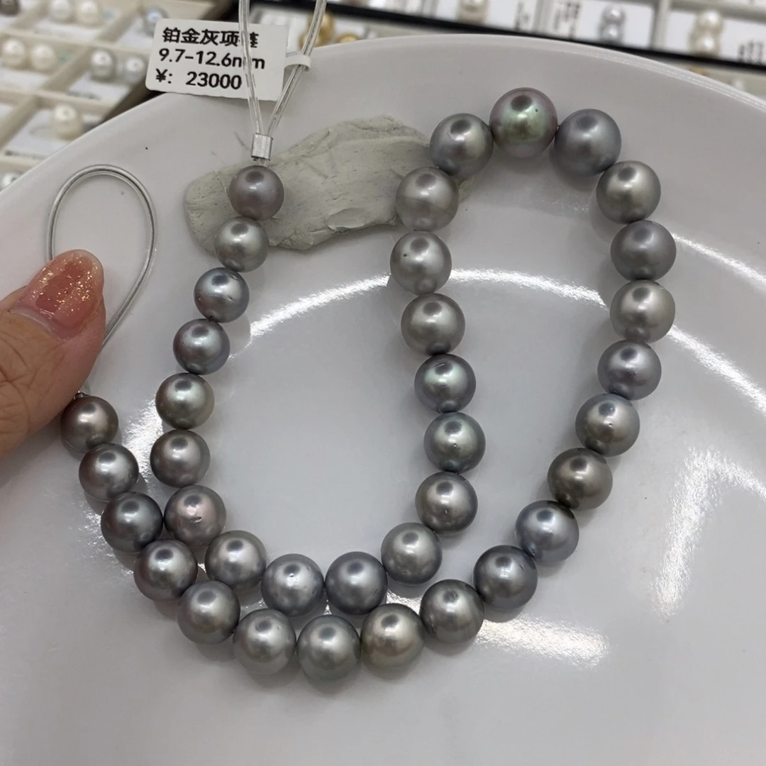 海水珍珠项链未镶嵌铂金灰