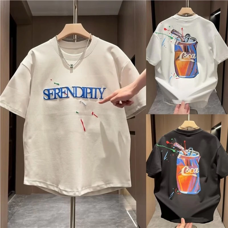 情侣春夏新款短袖男女百搭印花彩绘圆领半袖打底衫t恤