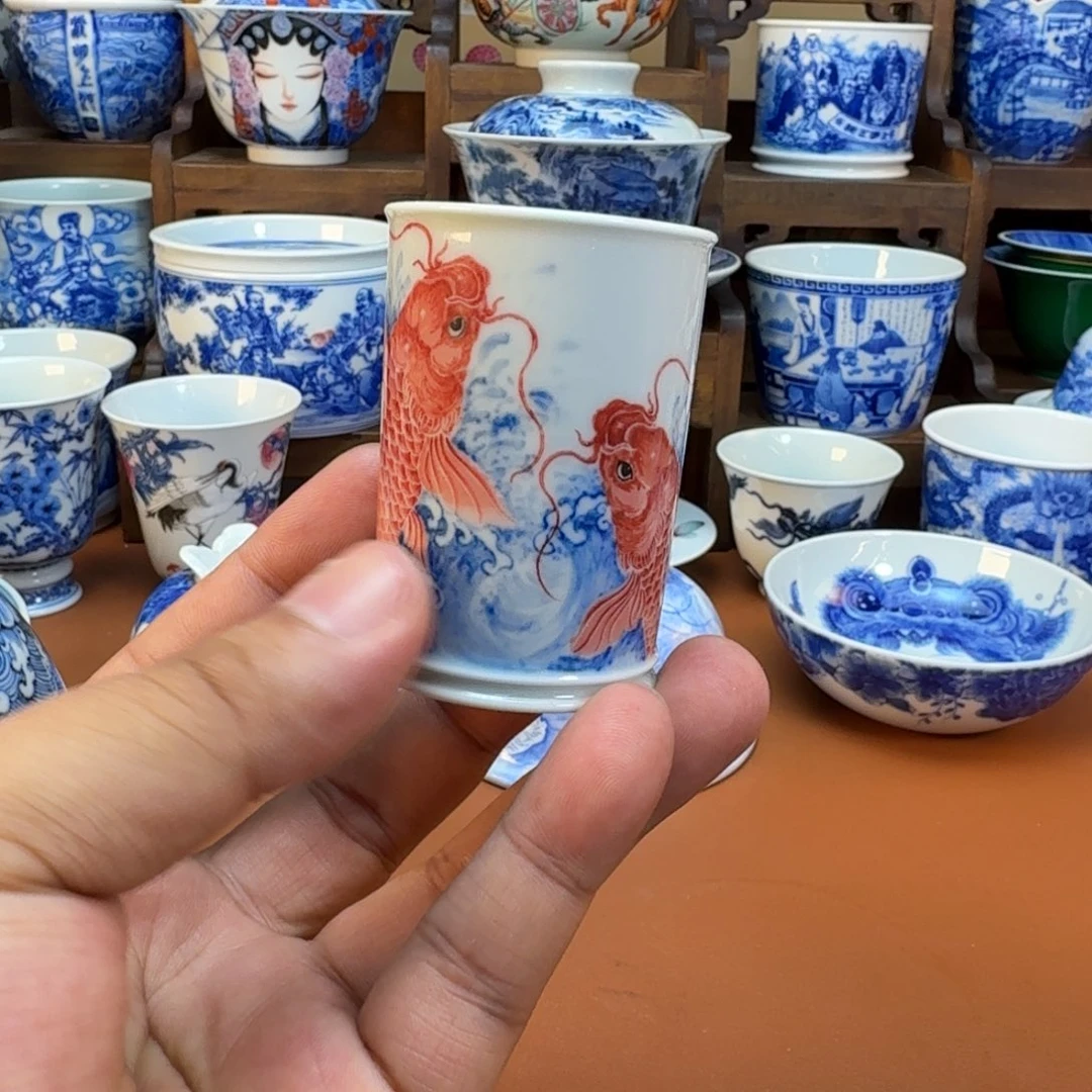 白***鸟陶杯子景德镇全手工手绘陶瓷