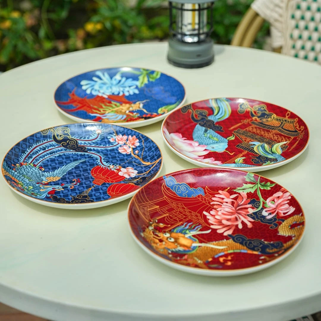 【奇居】威廉姆斯中国风系列陶瓷盘子 【4件套】 鲤鱼盘龙盘