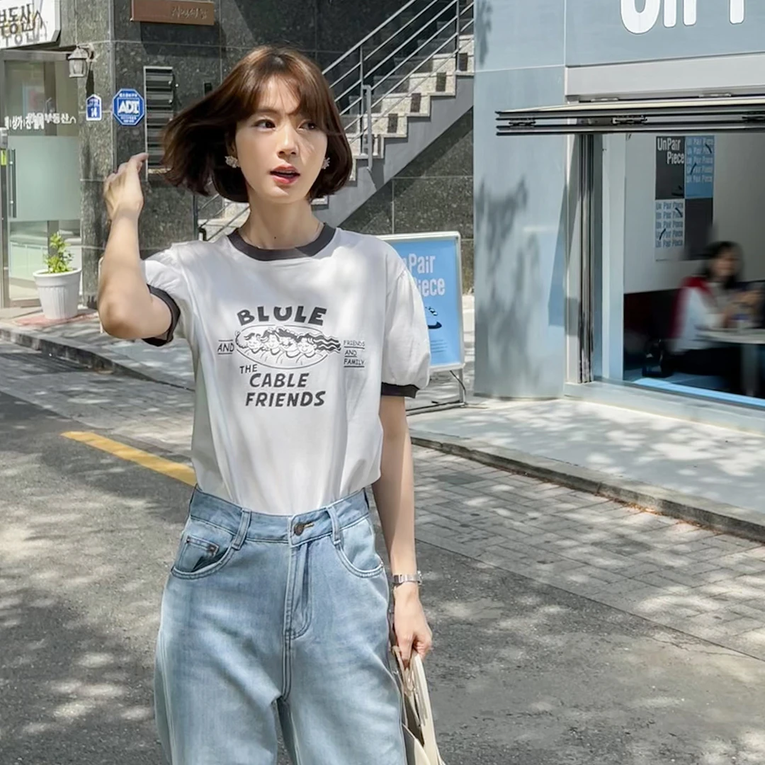 【老友Tee】撞色印花T恤FS306S074