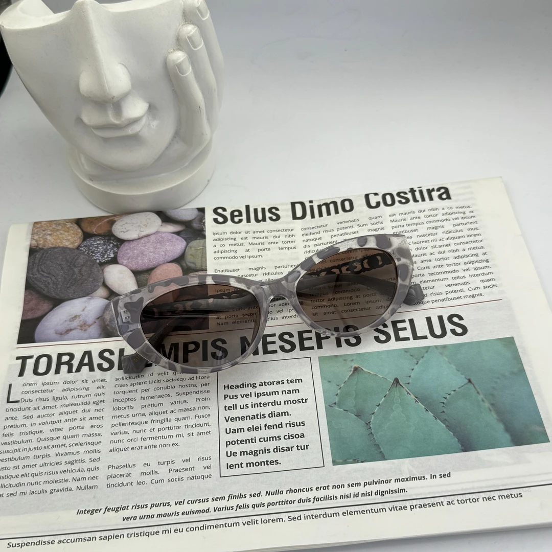 【3075】玳瑁色渐变片墨镜复古男女同款显脸小太阳镜遮阳欧美风