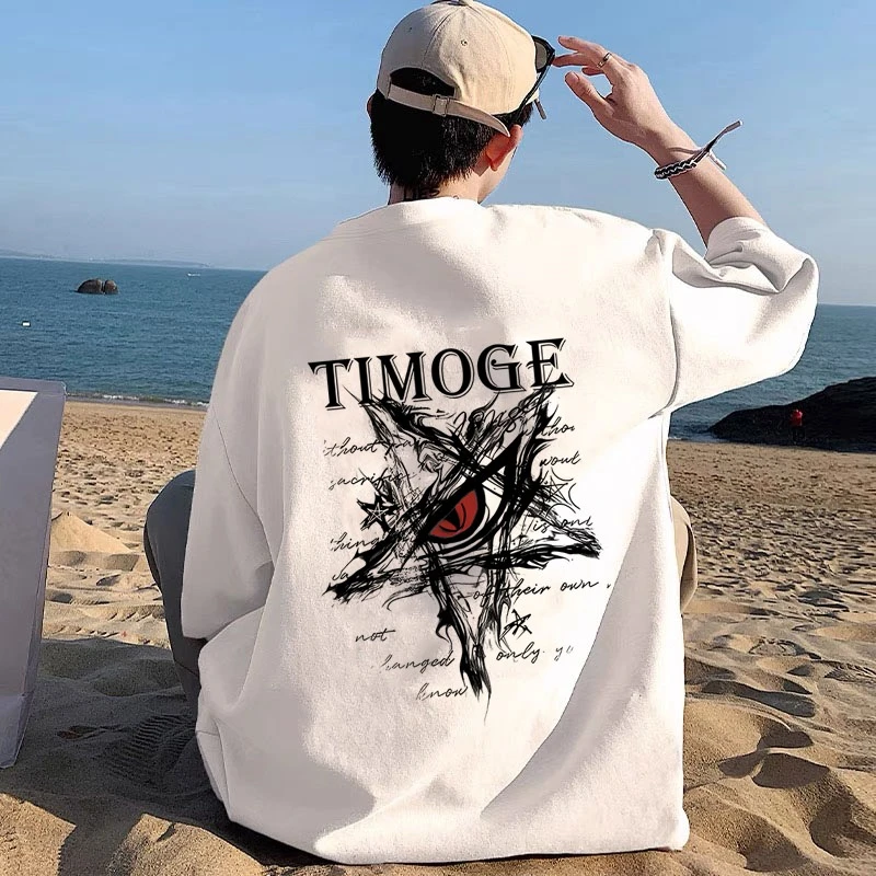 100%纯棉短袖男t恤美式潮牌宽松大码青少年上衣休闲圆领半袖学生