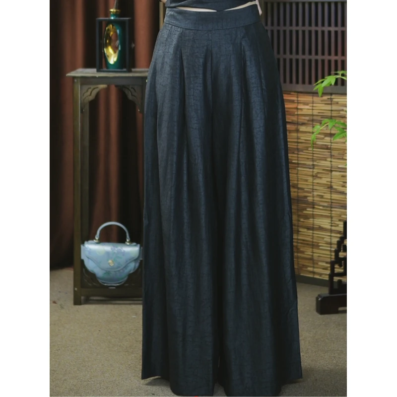 非遗香云纱黑龟裂纹红云纱阔腿裤裤子宽松裙裤时尚款式高腰百搭