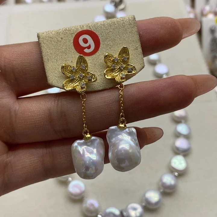 银S925镶嵌淡水珍珠耳饰M*