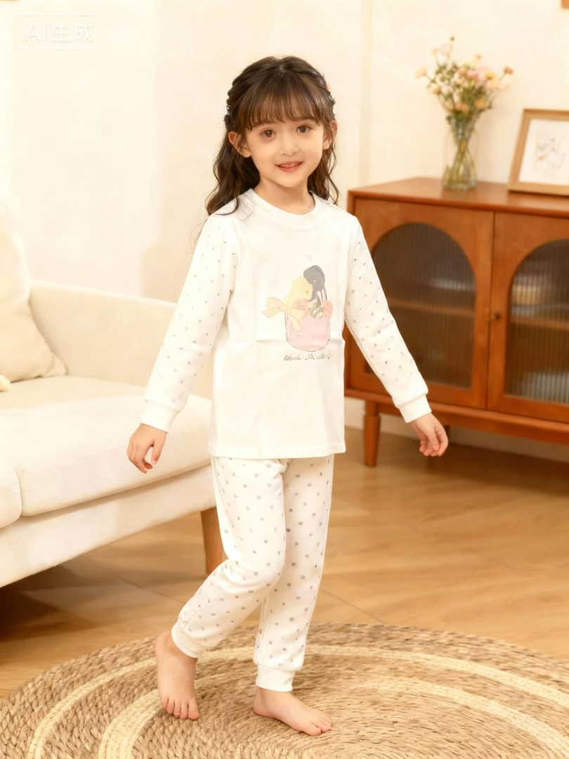 M家女童小兔子纯棉A类断码家居长袖套装130不退不换