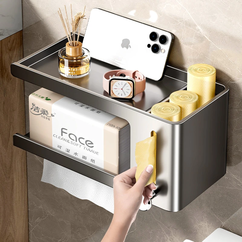 卫生间纸巾置物架壁挂式厕所垃圾袋收纳架浴室免打孔家用卷抽纸盒