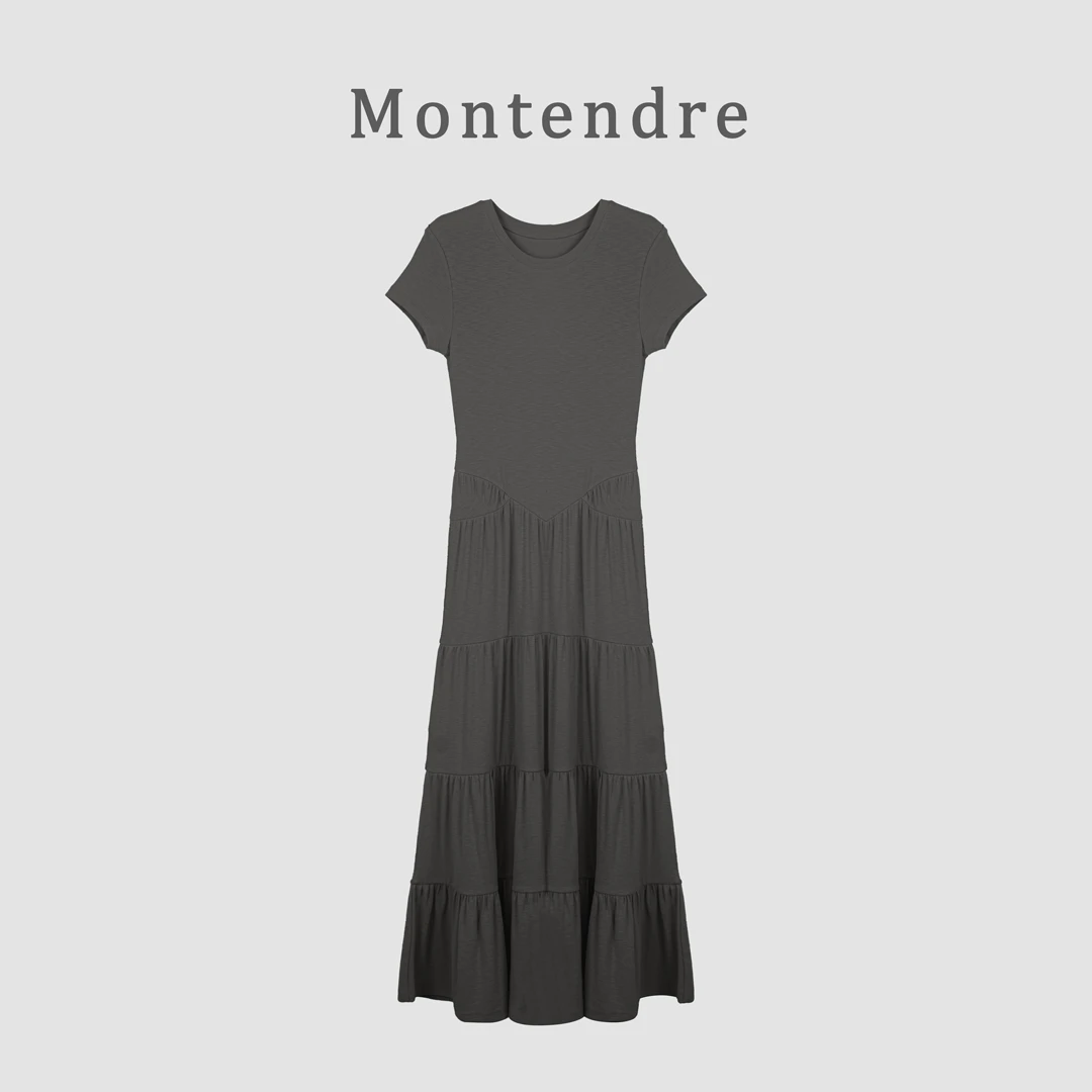【MonTendre】夏季新款 时尚设计师优雅显瘦百搭极简风拼接连衣裙