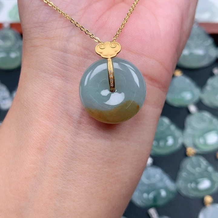 翡翠18K金镶嵌吊坠(不含链)20*7.1