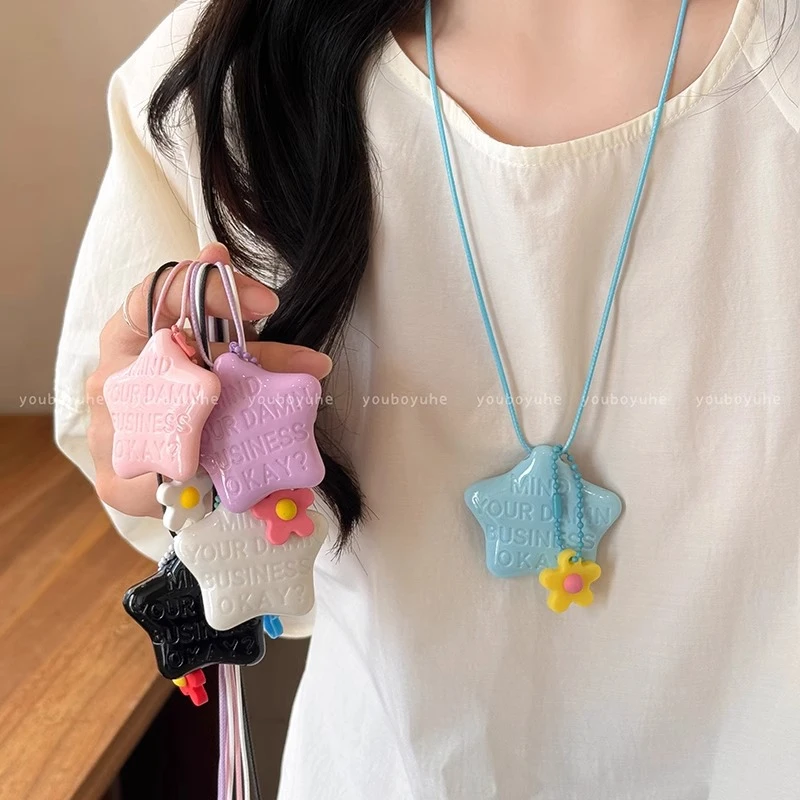 铜皮质项链 彩色星星字母化妆镜项链女多巴胺甜美花朵毛衣链配饰