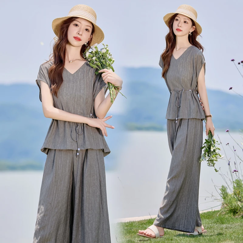 原宿风新中式休闲风时尚套装宽松减龄休闲夏装高腰短袖显瘦气质