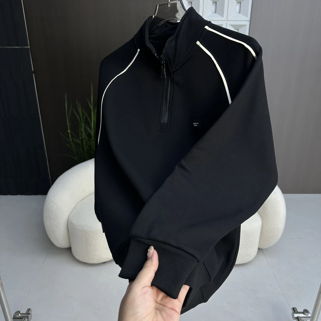 秋冬新款半拉链立领卫衣男款个性长袖休闲加绒上衣高品质77110