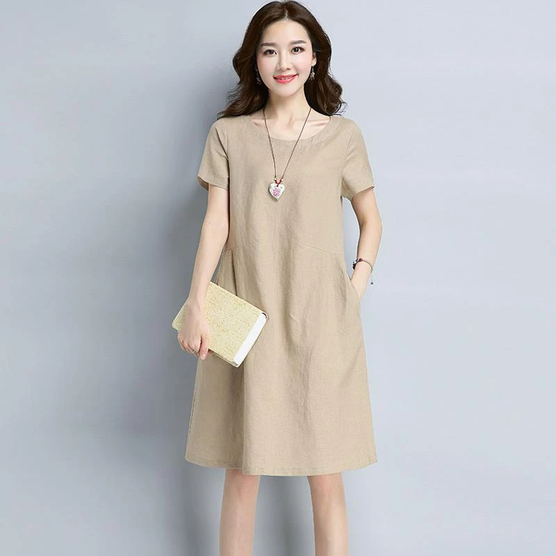棉麻连衣裙女2025夏季新款气质高端小个子洋气减龄遮肚子显瘦裙子