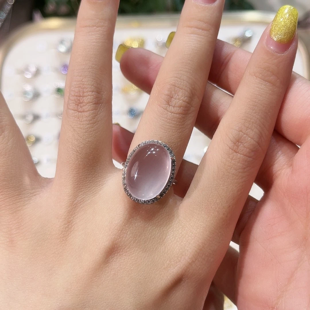 蛇纹石玉戒指银S925镶嵌