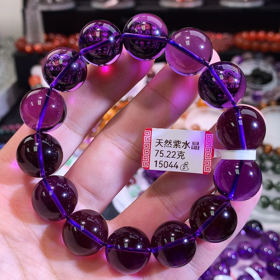 水晶未镶嵌手链收藏级乌拉圭帝王紫色15+