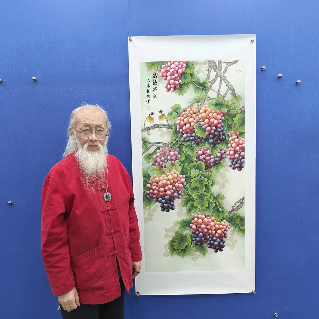 赵兴业《鸟语果香》四尺竖 托裱  136*68cm-天美4
