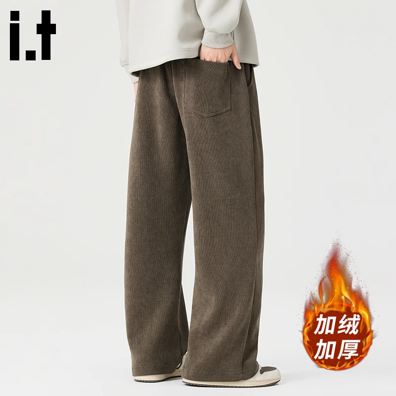 i.t:CHOCOOLATE加绒休闲裤子男士秋冬新款高级感潮流百搭弯刀卫裤