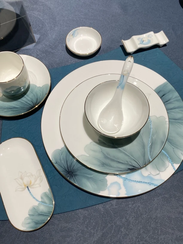 睡莲高骨瓷摆台餐具碗碟套装酒店会所餐厅商用
