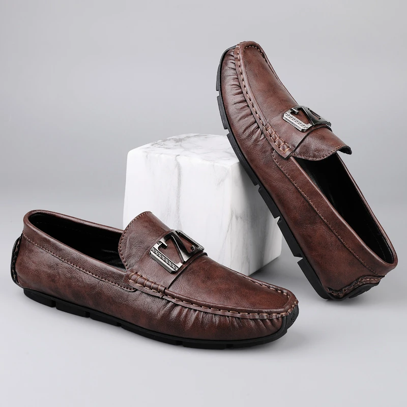 休闲豆豆鞋适合脚肥脚宽男款皮鞋透气休闲鞋商务