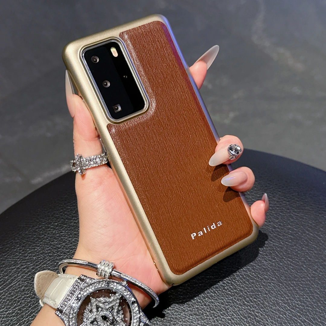 适用于【华为P40Pro】高档手机壳沙漠金树纹磁吸防摔轻奢商务皮套